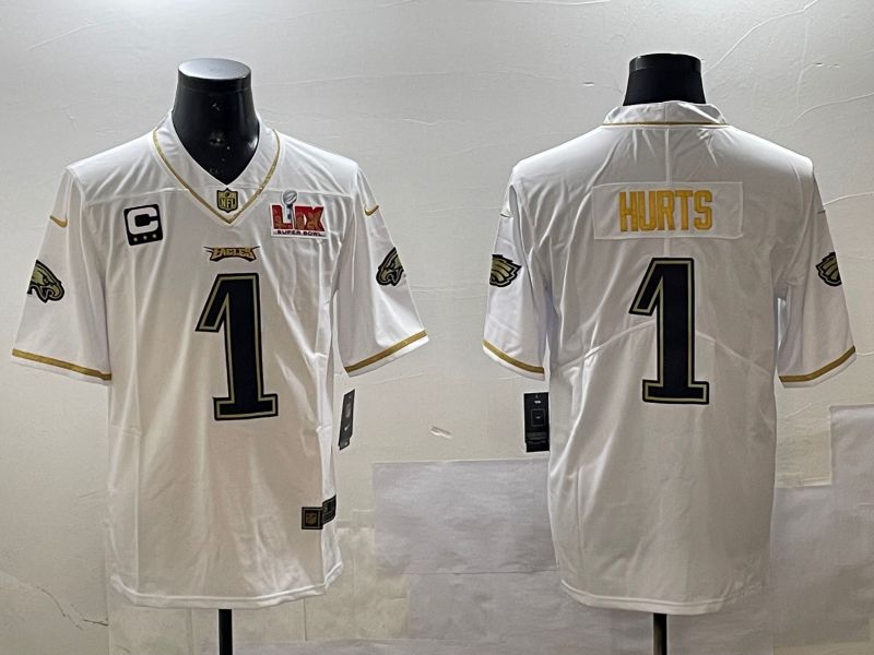 Men Philadelphia Eagles #1 Hurts White gold Throwback 2025 Nike Vapor Limited NFL Jersey style 2